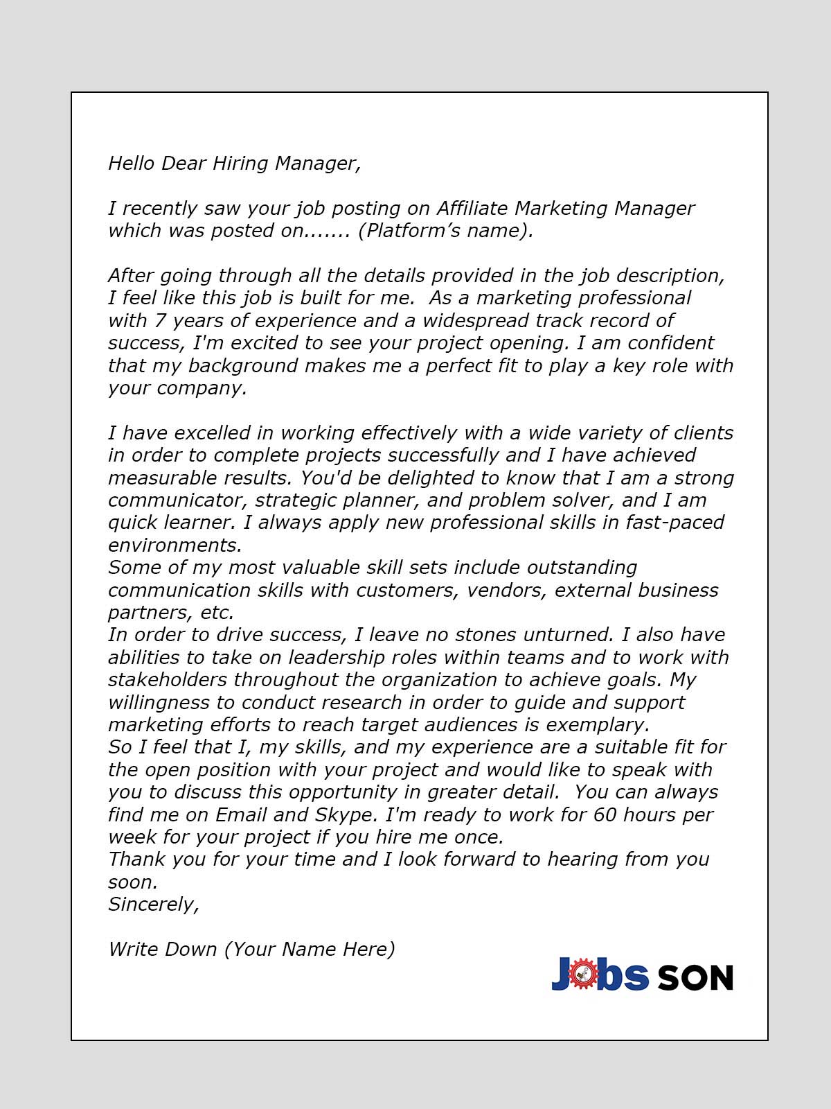 Upwork Cover Letter Sample For Affiliate Marketing Amazon