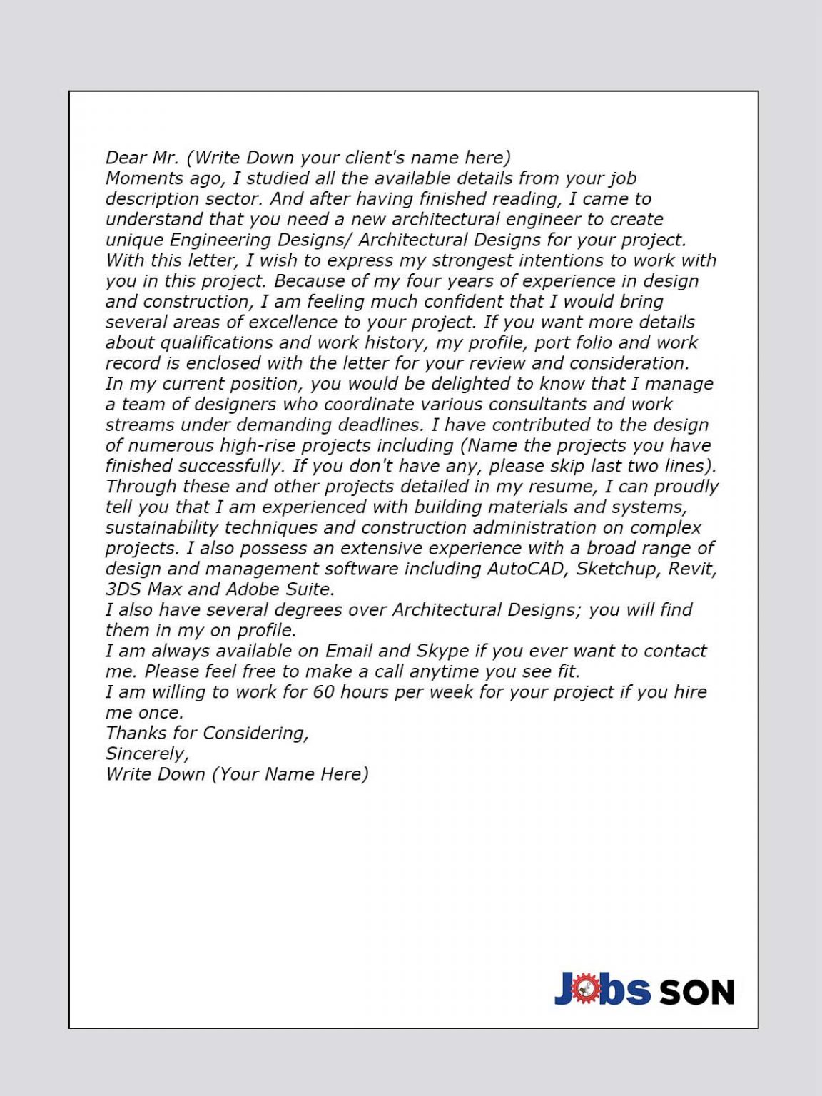 Upwork Cover Letter Sample For Engineering Design Architectural Design