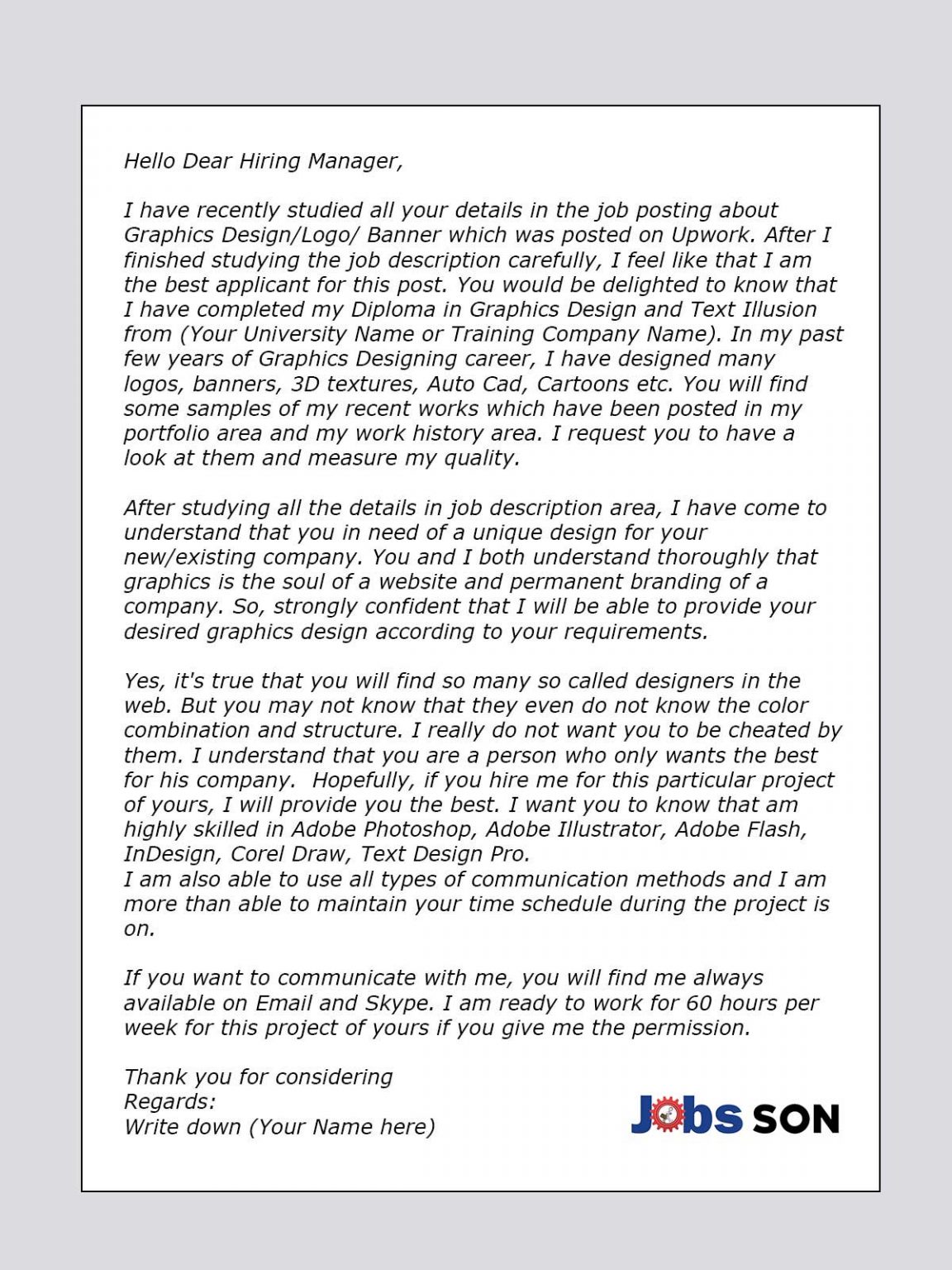 Upwork Proposal Cover Letter For Graphics Designer