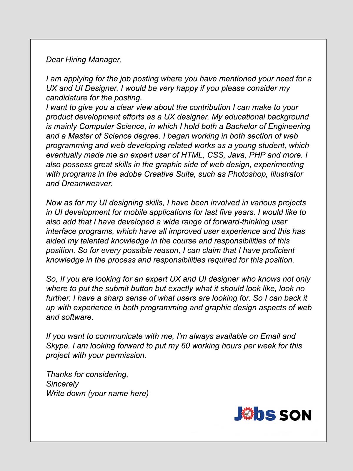 Cover Letter For Ui Developer Database - Letter Templates