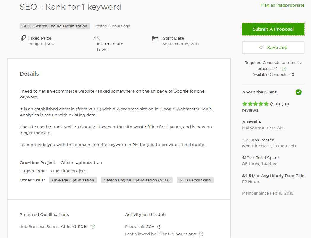 Upwork Sample Cover Letter for SEO