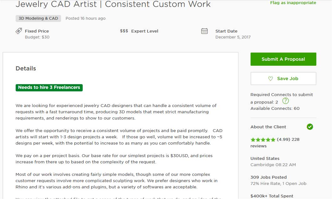 Upwork Cover Letter Sample for 3D Modeling, Design and CAD