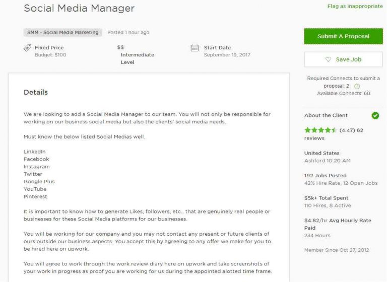 social media marketing cover letter for upwork