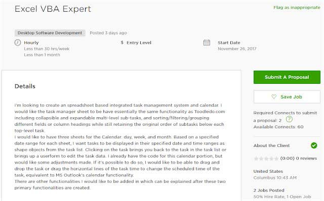 Upwork Cover Letter Sample for MS Excel Spreadsheet