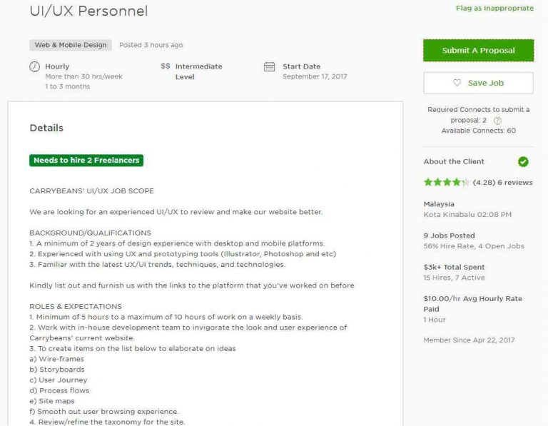 Upwork Cover Letter Sample for UI & UX Designer