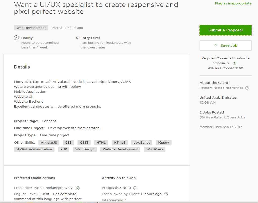 Upwork Cover Letter Sample for UI & UX Designer