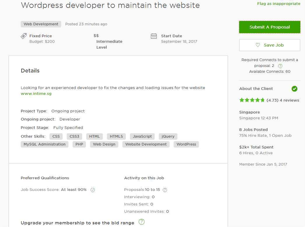 Upwork Cover Letter Sample for Web Developer