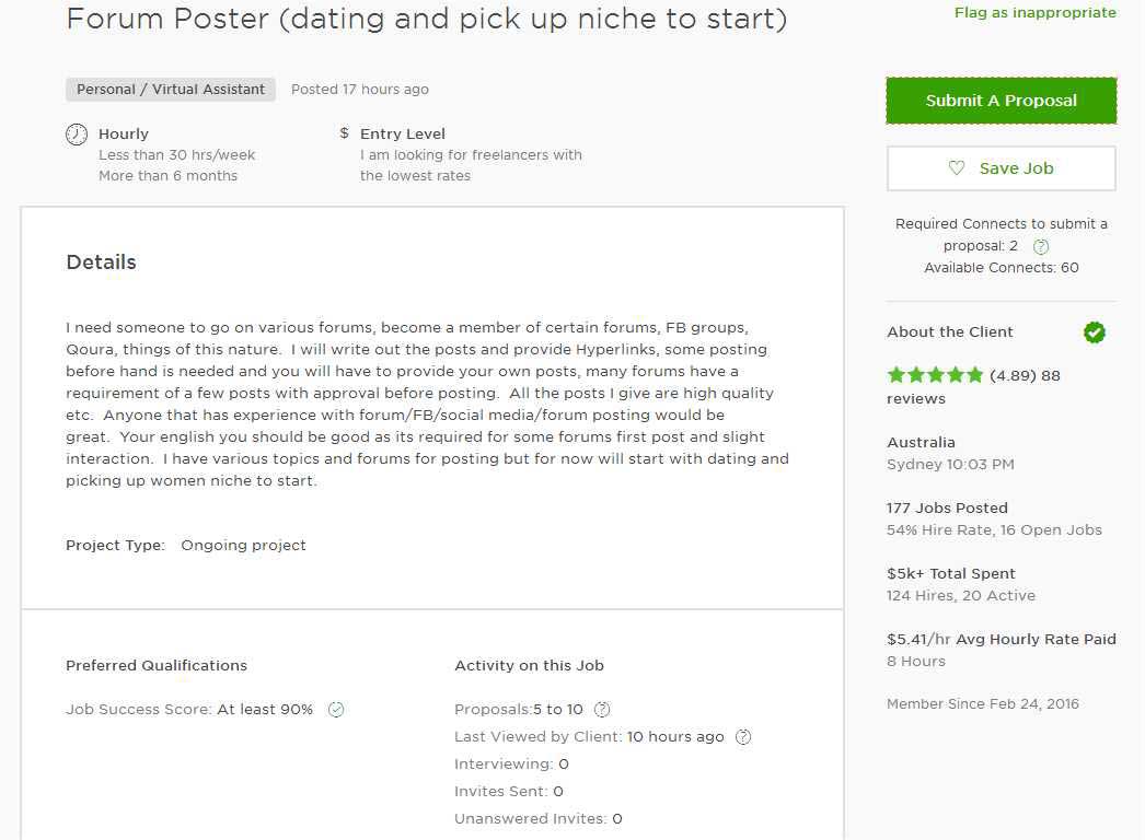 Upwork Cover Letter Sample for Forum Posting