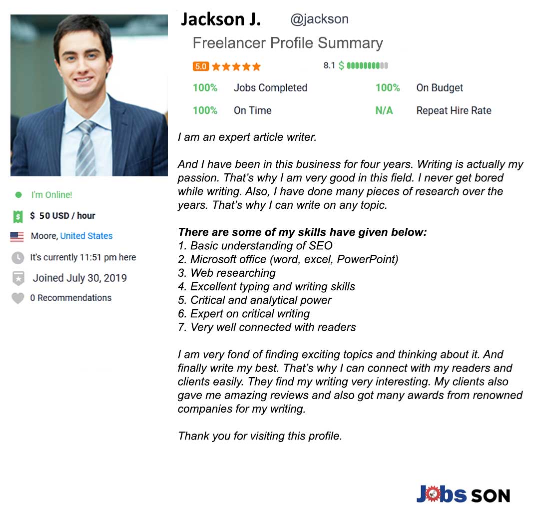 Freelancer Profile Summary Sample & Example 11