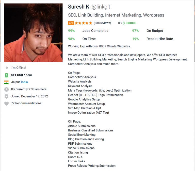 Freelancer Profile Summary Sample For SEO Expert