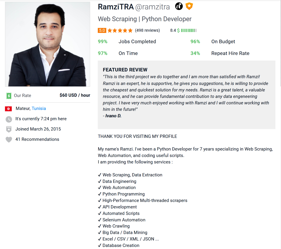 Freelancer Profile Summary Sample for Web Developer