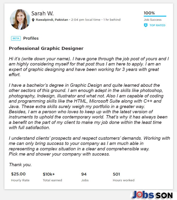 Upwork Profile Overview Sample for Graphic Designer